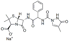 4-Thia-1-azabicyclo[3.2.0]heptane-2-carboxylic acid, 6-[[[[(2,3-dihydro-4-methyl-3-oxo-1H-pyrazol-1-yl)carbonyl]amino]phenylacetyl]amino]-3,3-dimethyl-7-oxo-, monosodium salt, [2S-[2alpha,5alpha,6beta(S*)]]- 구조식 이미지