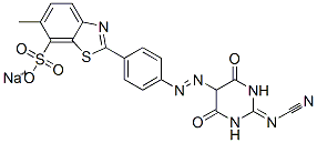 sodium 2-[4-[[2-(cyanoimino)hexahydro-4,6-dioxopyrimidin-5-yl]azo]phenyl]-6-methylbenzothiazole-7-sulphonate Structure