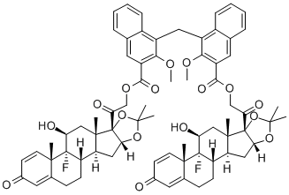 Pregna-1,4-diene-3,20-dione, 21,21'-[methylenebis[(2-methoxy-1,3-naphthalenediyl)carbonyloxy]]bis[9-fluoro-11-hydroxy-16,17-[(1-methylethylidene)bis(oxy)]-, (11beta,16alpha)-(11'beta,16'alpha)- 구조식 이미지