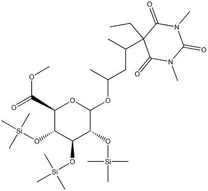 3-(5-Ethylhexahydro-1,3-dimethyl-2,4,6-trioxopyrimidin-5-yl)-1-methylbutyl 2-O,3-O,4-O-tris(trimethylsilyl)-6-O-methyl-D-glucopyranosiduronic acid 구조식 이미지