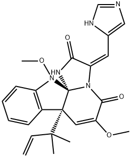 (7aR,12aS)-7a-(1,1-Dimethyl-2-propenyl)-7a,12-dihydro-3-[(E)-(1H-imidazol-4-yl)methylene]-6,12-dimethoxy-1H,5H-imidazo[1',2':1,2]pyrido[2,3-b]indole-2,5(3H)-dione Structure