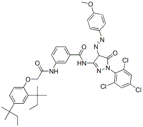 1-(2,4,6-Trichlorophenyl)-3-[3-(2,4-di-tert-pentylphenoxy)acetamidobenzamido]-4-(4-methoxyphenyl)azo-2-pyrazolin-5-one Structure