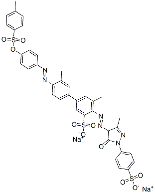 disodium 4-[[4,5-dihydro-3-methyl-5-oxo-1-(4-sulphonatophenyl)-1H-pyrazol-4-yl]azo]-3',5-dimethyl-4'-[[4-[[(4-methylphenyl)sulphonyl]oxy]phenyl]azo][1,1'-biphenyl]-3-sulphonate Structure