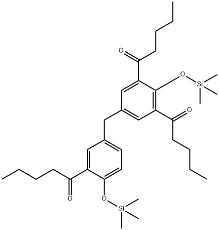 1,1'-[5-[[3-(1-Oxopentyl)-4-[(trimethylsilyl)oxy]phenyl]methyl]-2-[(trimethylsilyl)oxy]-1,3-phenylene]bis(1-pentanone) 구조식 이미지
