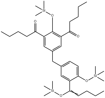 1,1'-[2-[(Trimethylsilyl)oxy]-5-[[4-[(trimethylsilyl)oxy]-3-[1-[(trimethylsilyl)oxy]-1-pentenyl]phenyl]methyl]-1,3-phenylene]bis(1-pentanone) 구조식 이미지