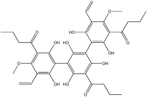 1-[3,5-bis[(3-butanoyl-2,6-dihydroxy-4-methoxy-5-methyl-phenyl)methyl] -2,4,6-trihydroxy-phenyl]butan-1-one 구조식 이미지