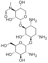 4-O-(2-Amino-2-deoxy-α-D-glucopyranosyl)-6-O-[3-deoxy-3-[formyl(methyl)amino]-α-D-xylopyranosyl]-2-deoxy-D-streptamine Structure