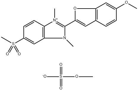 2-(6-methoxybenzofuran-2-yl)-1,3-dimethyl-5-(methylsulphonyl)-1H-benzimidazolium methyl sulphate 구조식 이미지