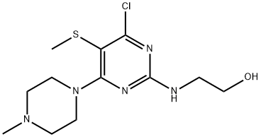 4-Chloro-2-(2-hydroxyethylamino)-6-(4-methylpiperazino)-5-(methylthio)pyrimidine 구조식 이미지