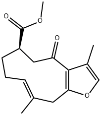 (6R,9E)-4,5,6,7,8,11-헥사히드로-3,10-디메틸-4-옥소시클로데카[b]푸란-6-카르복실산메틸에스테르 구조식 이미지