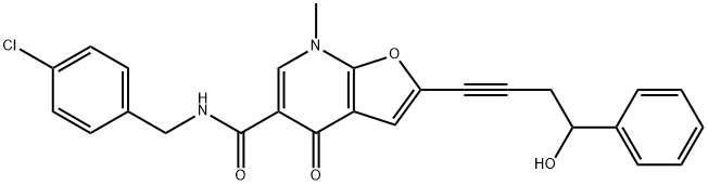 Furo[2,3-b]pyridine-5-carboxamide,  N-[(4-chlorophenyl)methyl]-4,7-dihydro-2-(4-hydroxy-4-phenyl-1-butynyl)-7-methyl-4-oxo-  (9CI) 구조식 이미지