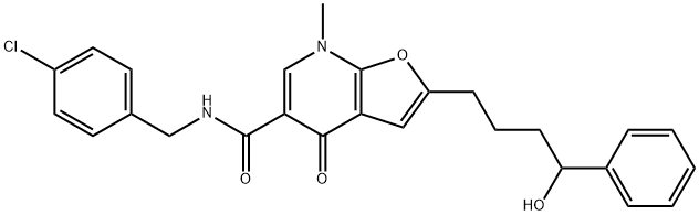 Furo[2,3-b]pyridine-5-carboxamide,  N-[(4-chlorophenyl)methyl]-4,7-dihydro-2-(4-hydroxy-4-phenylbutyl)-7-methyl-4-oxo- Structure