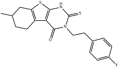 3-[2-(4-Fluoro-phenyl)-ethyl]-2-mercapto-7-methyl-5,6,7,8-tetrahydro-3H-benzo[4,5]thieno[2,3-d]pyrimidin-4-one 구조식 이미지