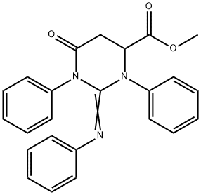 Hexahydro-6-oxo-1,3-diphenyl-2-(phenylimino)-4-pyrimidinecarboxylic acid methyl ester Structure