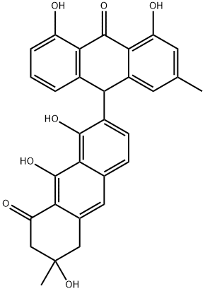 6,7-Dihydro-1,4',5',6,9-pentahydroxy-2',6-dimethyl[2,9'-bianthracene]-8,10'(5H,9'H)-dione Structure