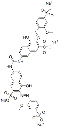 tetrasodium 7,7'-(carbonyldiimino)bis[4-hydroxy-3-[(2-methoxy-4-sulphonatophenyl)azo]naphthalene-2-sulphonate] 구조식 이미지