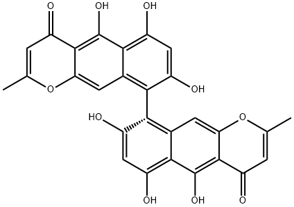 [aS,(+)]-5,5',6,6',8,8'-Hexahydroxy-2,2'-dimethyl-9,9'-bi[4H-naphtho[2,3-b]pyran]-4,4'-dione 구조식 이미지