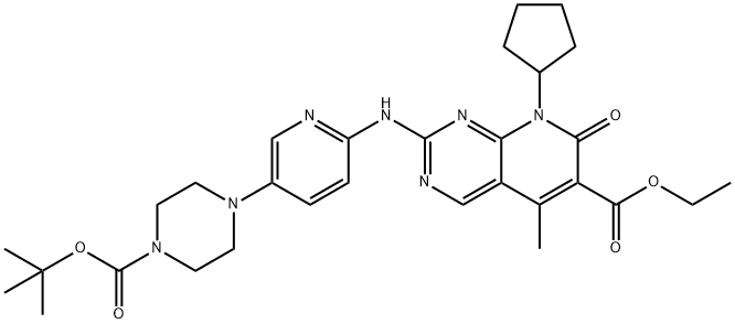 Pyrido[2,3-d]pyriMidine-6-carboxylic acid, 8-cyclopentyl-2-[[5-[4-[(1,1-diMethylethoxy)carbonyl]-1-piperazinyl]-2-pyridinyl]aMino]-7,8-dihydro-5-Methyl-7-oxo-, ethyl ester 구조식 이미지
