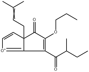 3a,4-Dihydro-3a-(3-methyl-2-butenyl)-6-(2-methyl-1-oxobutyl)-4-oxo-5-propoxycyclopenta[b]furylium 구조식 이미지