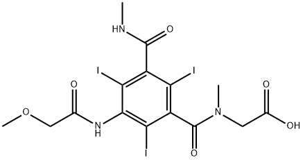 2-[N-[2,4,6-Triiodo-3-[(2-methoxyacetyl)amino]-5-(methylaminocarbonyl)benzoyl]-N-methylamino]acetic acid 구조식 이미지