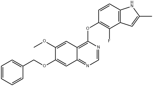 7-(BENZYLOXY)-4-(4-FLUORO-2-METHYL-1H-INDOL-5-YLOXY)-6-METHOXYQUINAZOLINE 구조식 이미지