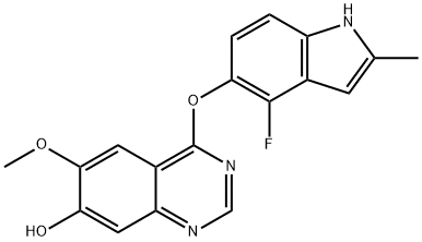 4-(4-Fluoro-2-methyl-1H-indol-5-yloxy)-6-methoxyquinazolin-7-ol 구조식 이미지