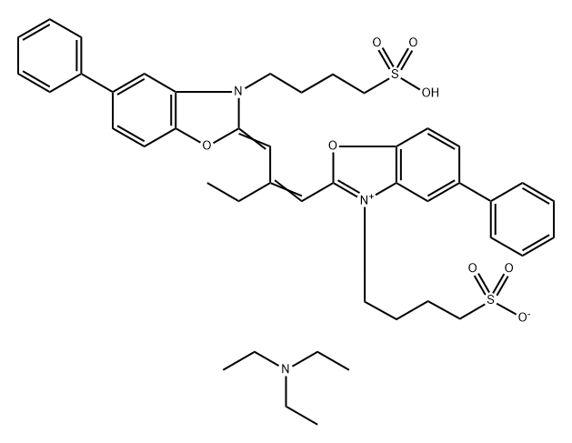 5-METHYL-2-(2-((5-PHENYL-3-(4-SULFOBUTYL)-2(3H)-BENZOXAZOLYLIDENE)METHYL)-1-BUTENYL)-3-(4-SULFOBUTYL)-BENZOXAZOLIUM HYDROXIDE, INNER SALT, TRIETHYLAMINE SALT Structure