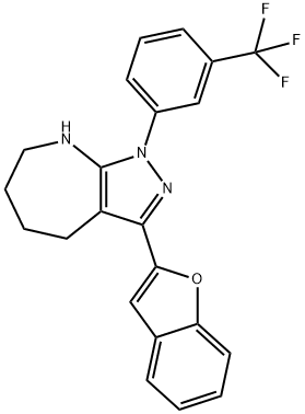 Pyrazolo[3,4-b]azepine, 3-(2-benzofuranyl)-1,4,5,6,7,8-hexahydro-1-[3-(trifluoromethyl)phenyl]- (9CI) 구조식 이미지