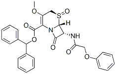 diphenylmethyl [5R-(5alpha,6alpha,7beta)]-3-methoxy-8-oxo-7-(phenoxyacetamido)-5-thia-1-azabicyclo[4.2.0]oct-2-ene-2-carboxylate 5-oxide 구조식 이미지