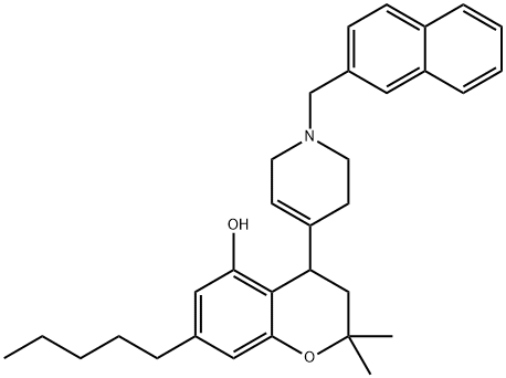3,4-Dihydro-2,2-dimethyl-7-pentyl-4-[1,2,3,6-tetrahydro-1-(2-naphthalenylmethyl)pyridin-4-yl]-2H-1-benzopyran-5-ol 구조식 이미지