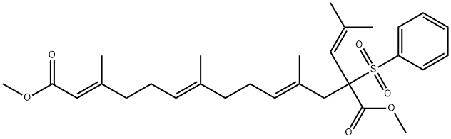 (2E,6E,10E)-3,7,11-Trimethyl-13-(2-methyl-1-propenyl)-13-(phenylsulfonyl)-2,6,10-tetradecatrienedioic acid dimethyl ester Structure