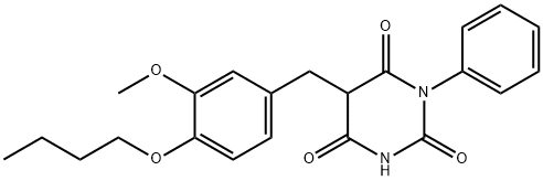 5-[(4-butoxy-3-methoxy-phenyl)methyl]-1-phenyl-1,3-diazinane-2,4,6-tri one Structure