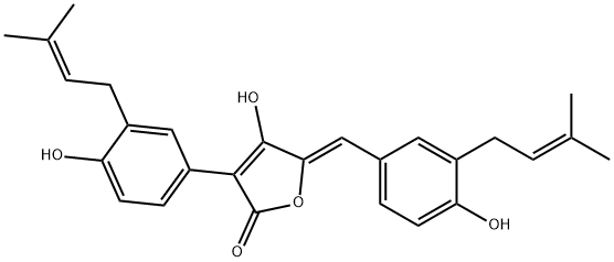 4-Hydroxy-3-[4-hydroxy-3-(3-methyl-2-butenyl)phenyl]-5-[(Z)-[4-hydroxy-3-(3-methyl-2-butenyl)phenyl]methylene]-2(5H)-furanone Structure