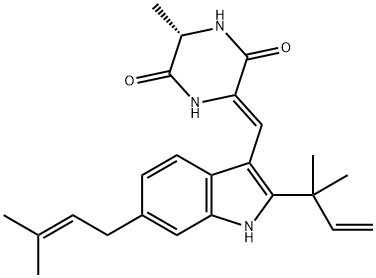 (6S,3Z)-6α-Methyl-3-[[2-(1,1-dimethyl-2-propenyl)-6-(3-methyl-2-butenyl)-1H-indol-3-yl]methylene]piperazine-2,5-dione Structure