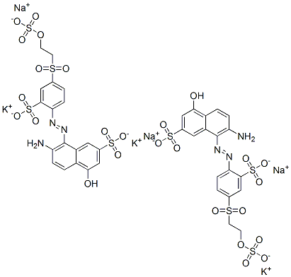 7-Amino-4-hydroxy-8-[[2-sulfo-4-[[2-(sulfooxy)ethyl]sulfonyl]phenyl]azo]-2-naphthalenesulfonic acid, potassium sodium salt coupled with diazotized 2-[(4-amino-5-methoxy-2-methylphenyl)sulfonyl]ethyl hydrogen sulfate Structure