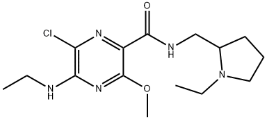 N-[(1-Ethylpyrrolidin-2-yl)methyl]-6-chloro-5-(ethylamino)-3-methoxypyrazine-2-carboxamide 구조식 이미지