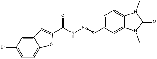 2-Benzofurancarboxylicacid,5-bromo-,[(2,3-dihydro-1,3-dimethyl-2-oxo-1H-benzimidazol-5-yl)methylene]hydrazide(9CI) Structure