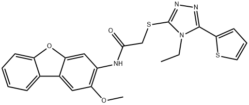 Acetamide, 2-[[4-ethyl-5-(2-thienyl)-4H-1,2,4-triazol-3-yl]thio]-N-(2-methoxy-3-dibenzofuranyl)- (9CI) 구조식 이미지