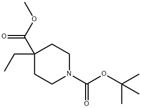 1,4-Piperidinedicarboxylic acid, 4-ethyl-, 1-(1,1-dimethylethyl) 4-methyl ester 구조식 이미지