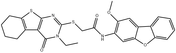 Acetamide, 2-[(3-ethyl-3,4,5,6,7,8-hexahydro-4-oxo[1]benzothieno[2,3-d]pyrimidin-2-yl)thio]-N-(2-methoxy-3-dibenzofuranyl)- (9CI) 구조식 이미지