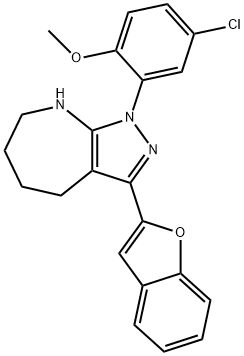 Pyrazolo[3,4-b]azepine, 3-(2-benzofuranyl)-1-(5-chloro-2-methoxyphenyl)-1,4,5,6,7,8-hexahydro- (9CI) Structure