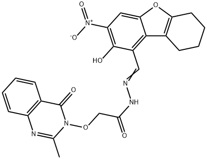 Acetic acid, [(2-methyl-4-oxo-3(4H)-quinazolinyl)oxy]-, [(6,7,8,9-tetrahydro-2-hydroxy-3-nitro-1-dibenzofuranyl)methylene]hydrazide (9CI) 구조식 이미지