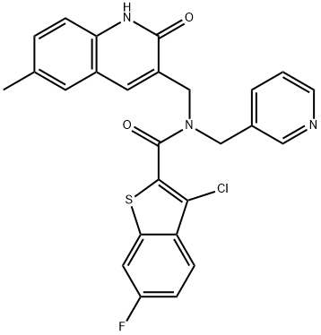 Benzo[b]thiophene-2-carboxamide, 3-chloro-N-[(1,2-dihydro-6-methyl-2-oxo-3-quinolinyl)methyl]-6-fluoro-N-(3-pyridinylmethyl)- (9CI) Structure