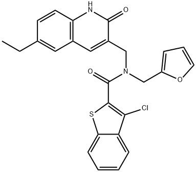 Benzo[b]thiophene-2-carboxamide, 3-chloro-N-[(6-ethyl-1,2-dihydro-2-oxo-3-quinolinyl)methyl]-N-(2-furanylmethyl)- (9CI) Structure