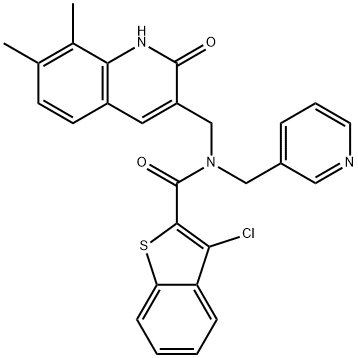 Benzo[b]thiophene-2-carboxamide, 3-chloro-N-[(1,2-dihydro-7,8-dimethyl-2-oxo-3-quinolinyl)methyl]-N-(3-pyridinylmethyl)- (9CI) Structure