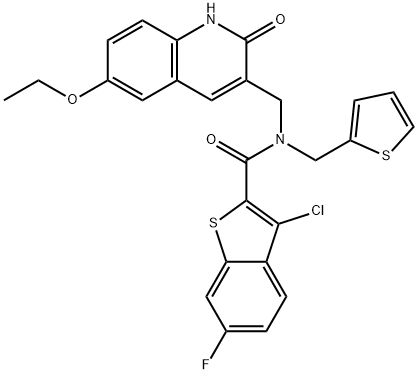 Benzo[b]thiophene-2-carboxamide, 3-chloro-N-[(6-ethoxy-1,2-dihydro-2-oxo-3-quinolinyl)methyl]-6-fluoro-N-(2-thienylmethyl)- (9CI) Structure