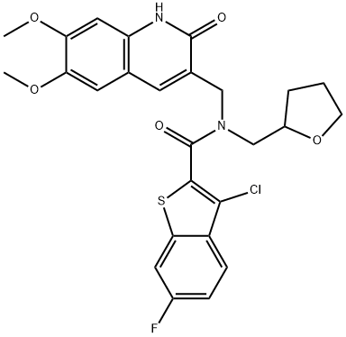 Benzo[b]thiophene-2-carboxamide, 3-chloro-N-[(1,2-dihydro-6,7-dimethoxy-2-oxo-3-quinolinyl)methyl]-6-fluoro-N-[(tetrahydro-2-furanyl)methyl]- (9CI) Structure
