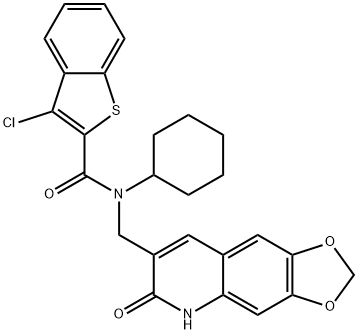 Benzo[b]thiophene-2-carboxamide, 3-chloro-N-cyclohexyl-N-[(5,6-dihydro-6-oxo-1,3-dioxolo[4,5-g]quinolin-7-yl)methyl]- (9CI) 구조식 이미지