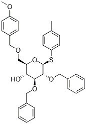 b-D-Glucopyranoside, 4-Methylphenyl 6-O-[(4-Methoxyphenyl)Methyl]-2,3-bis-O-(phenylMethyl)-1-thio- Structure