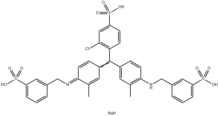 N-[4-[(2-Chloro-4-sodiosulfophenyl)[3-methyl-4-[(3-sodiosulfobenzyl)amino]phenyl]methylene]-2-methyl-2,5-cyclohexadien-1-ylidene]-3-sulfonatobenzenemethanaminium 구조식 이미지